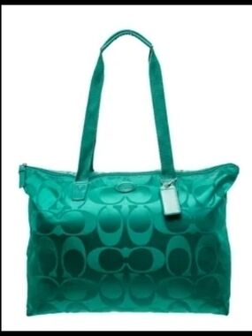 Coach Teal Signature Jacquard Tote